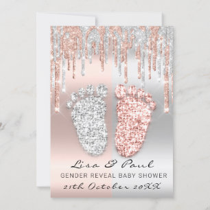 Gender Reveal Feet Drips Silver Rose Baby Boy Girl Invitation