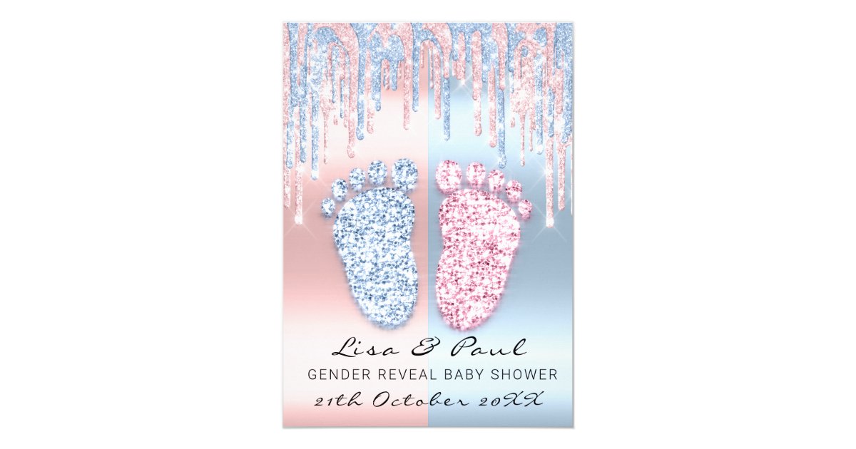 Gender Reveal Feet Glitter Pink Blue Baby Boy Girl Invitation | Zazzle.com
