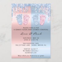 Gender Reveal Feet Pastel Pink Blue Baby Twins Invitation