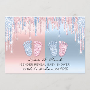 Gender Reveal Feet Pink Blue Baby Twnins Boy Girl Invitation
