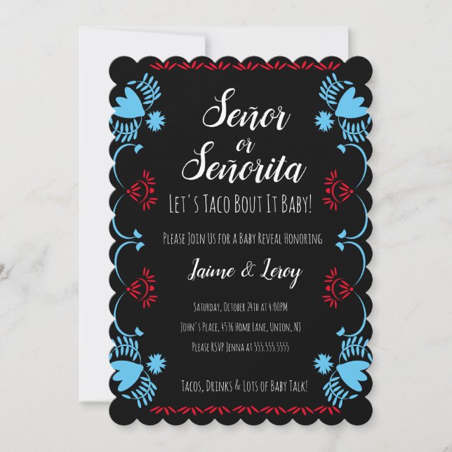 Gender Reveal Fiesta Papel Picado Red Blue Invitation (Front)