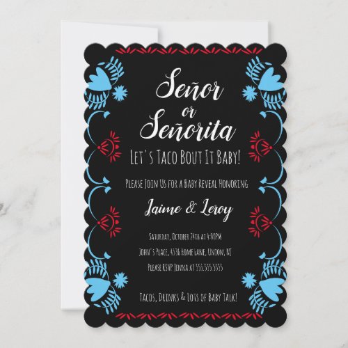 Gender Reveal Fiesta Papel Picado Red Blue Invitation