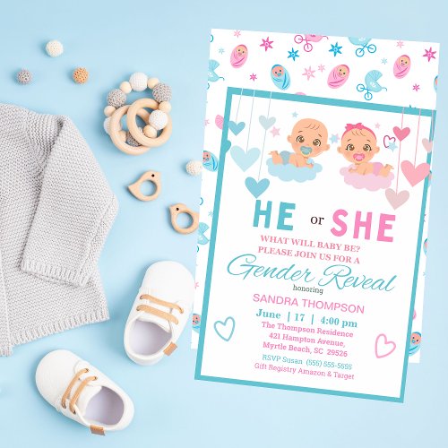 Gender Reveal Floating on  Cloud 9 Invitation