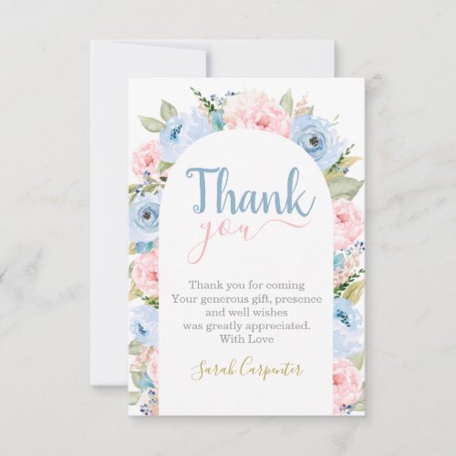 Gender Reveal Floral Arch thank you Note Card