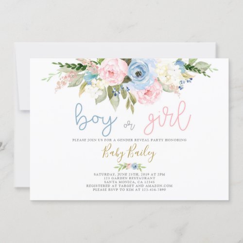 Gender reveal floral invitation