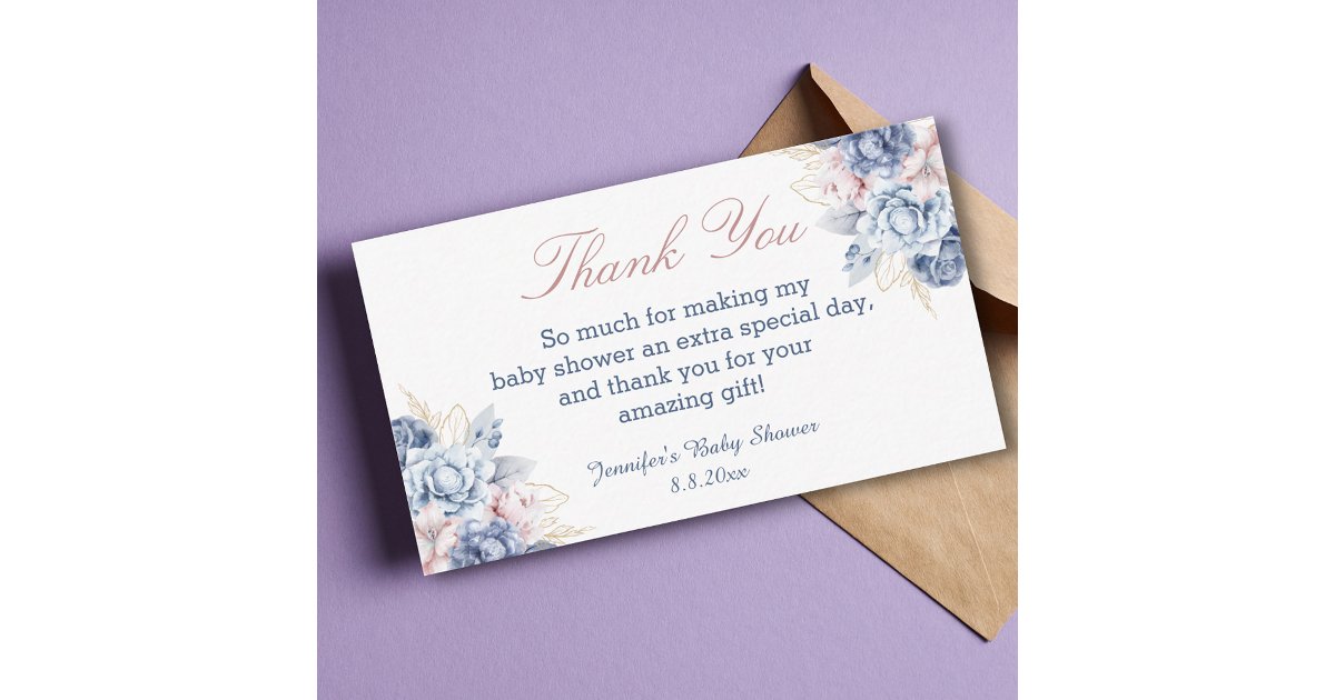 gender reveal floral thank you baby shower note card | Zazzle