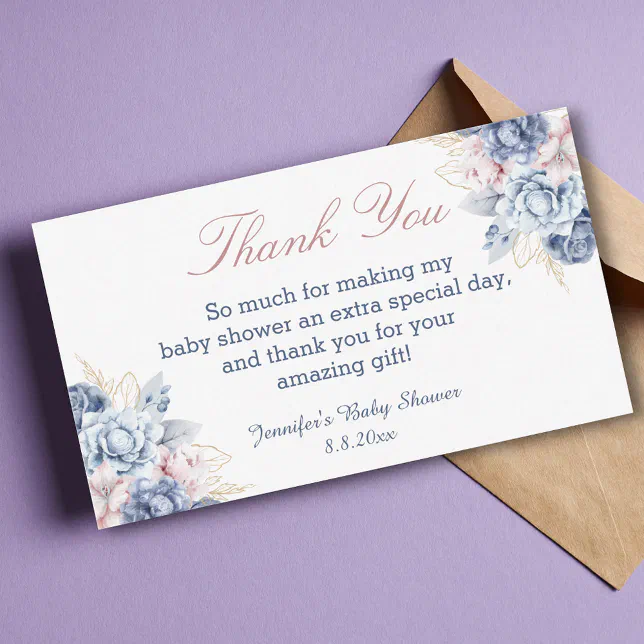 gender reveal floral thank you baby shower note card | Zazzle