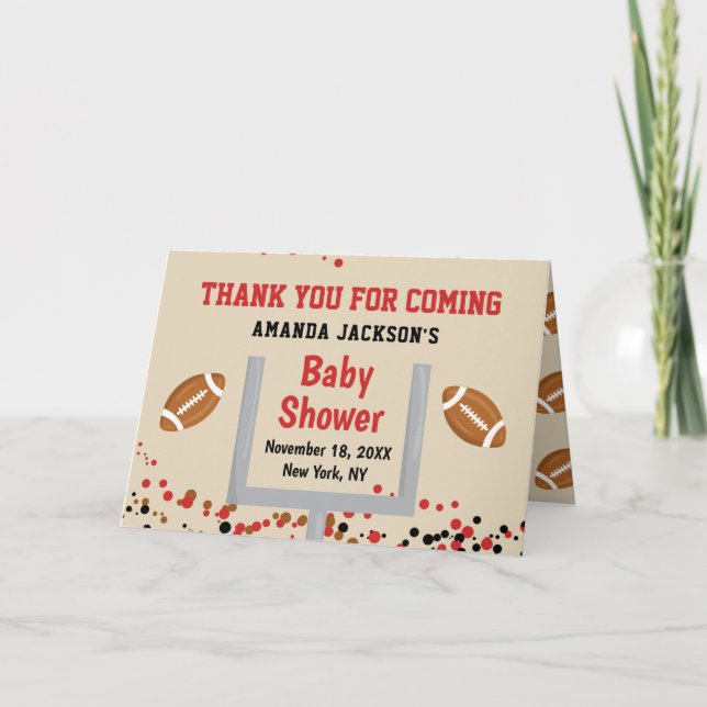 Gender Reveal Football Baby Boy Shower Photo Thank You Card (Front)