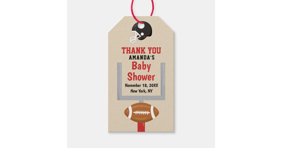 Gender Reveal Football Baby Boy Shower Thank You Gift Tags | Zazzle