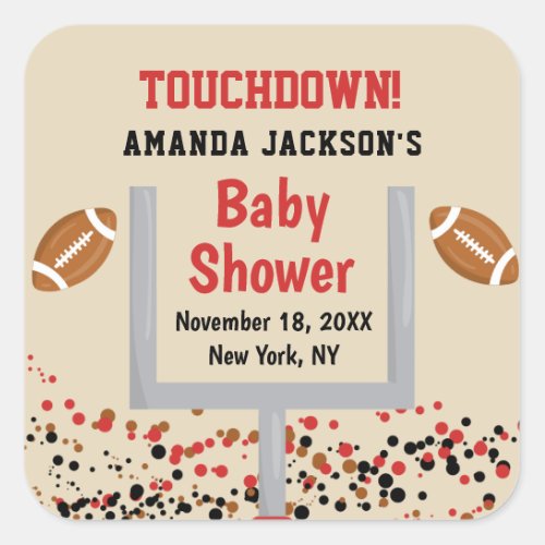 Gender Reveal Football Baby Boy Shower Touchdown Square Sticker