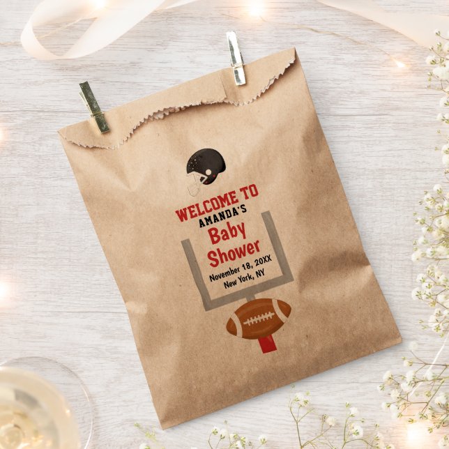 Gender Reveal Football Baby Boy Shower Welcome Favor Bag (Clipped)