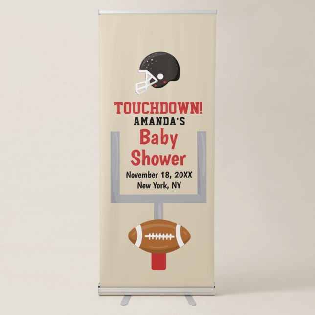 Gender Reveal Football Baby Boy Shower Welcome Retractable Banner (Front)