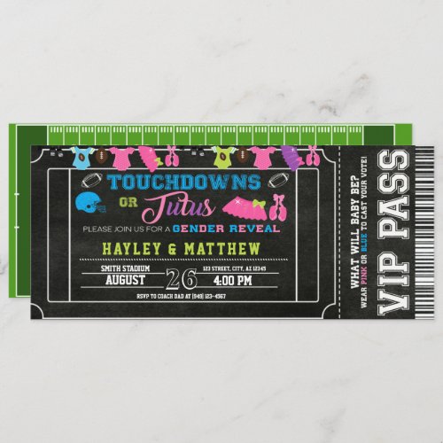 Gender Reveal Football Ticket Touchdown or Tutus Invitation