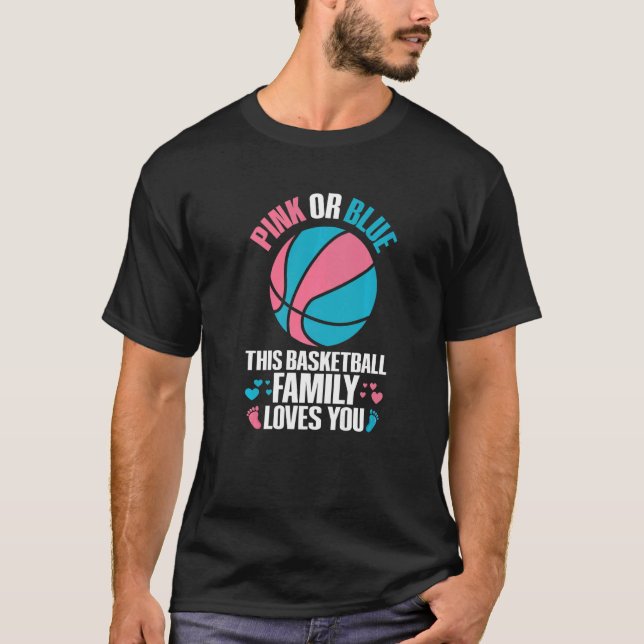 Gender Reveal for a Basketball Loving Family   T-Shirt (Front)