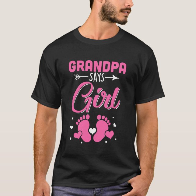 Gender Reveal For Grandpa Says Girl Matching Famil T-Shirt (Front)