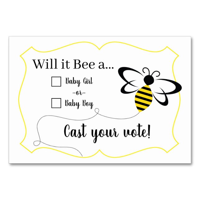 Gender Reveal Game Voting Cards for Baby-to-Bee (Front)
