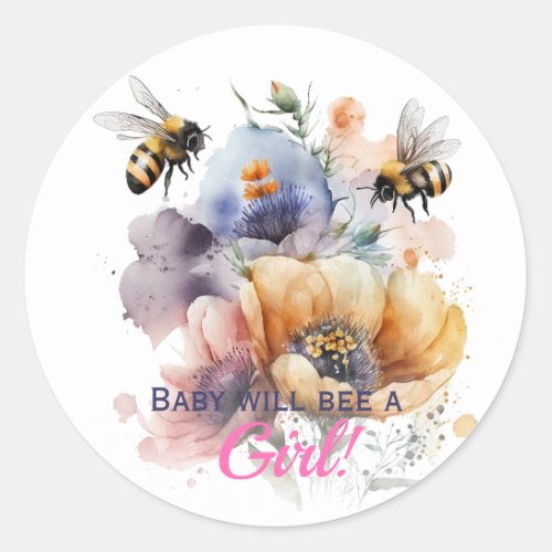 Gender Reveal Girl Baby Will Bee Classic Round Sticker