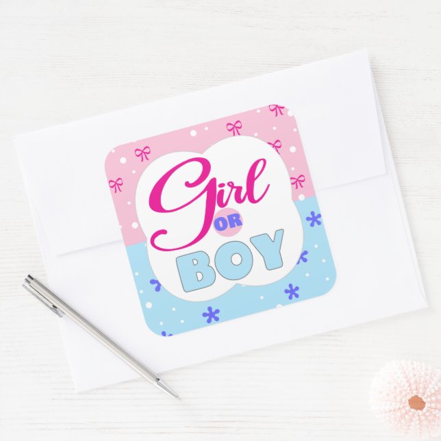 Gender Reveal Girl or Boy  Square Sticker (Envelope)