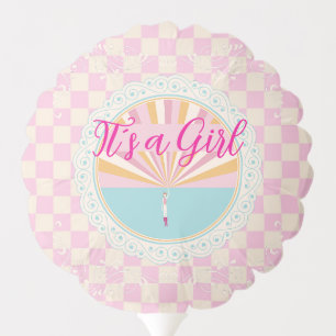 Gender Reveal Girl, Pink Gingham Plaid  Balloon