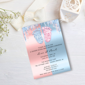 Gender Reveal Glitter Dripspink Blue Baby Boy Girl Invitation by luxury_luxury at Zazzle