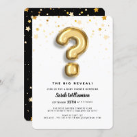 Gender Reveal Gold Foil Balloon Letter & Confetti Invitation