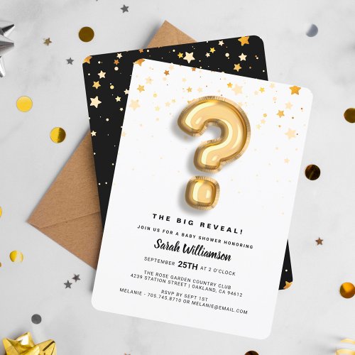 Gender Reveal Gold Foil Balloon Letter  Confetti Invitation