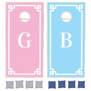 Gender Reveal Greek Key Border Cornhole Set