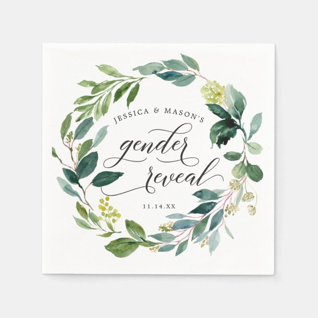 Gender Reveal Greenery Baby Shower Cocktail Napkin (Front)