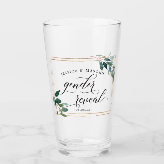 Gender Reveal Greenery Pint Glass Favor Gift (Front)
