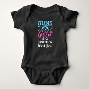 Gender reveal guns glitter brother baby party baby bodysuit