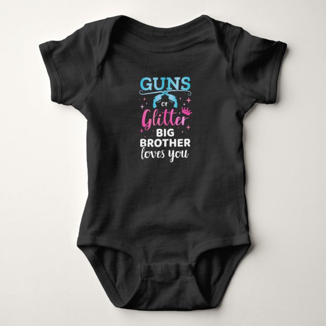 Gender reveal guns glitter brother baby party baby bodysuit (Front)