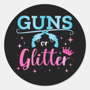 Gender reveal guns or glitter matching baby party classic round sticker