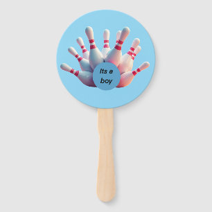 Gender reveal hand fan bowling pins