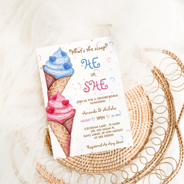 Gender Reveal He Or She Ice Cream  Invitation (Creator Uploaded)