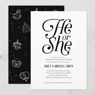 Gender Reveal, He or She, Modern, Baby Shower Invitation