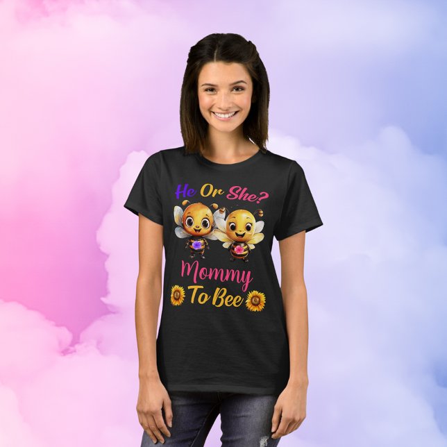 Gender Reveal He or She Mommy to Bee Womens Dark T-Shirt (Gender Reveal He or She Mommy to Bee Womens Black T-Shirt)