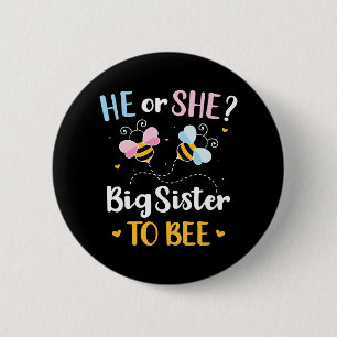 Gender reveal he or she sister matching baby party button