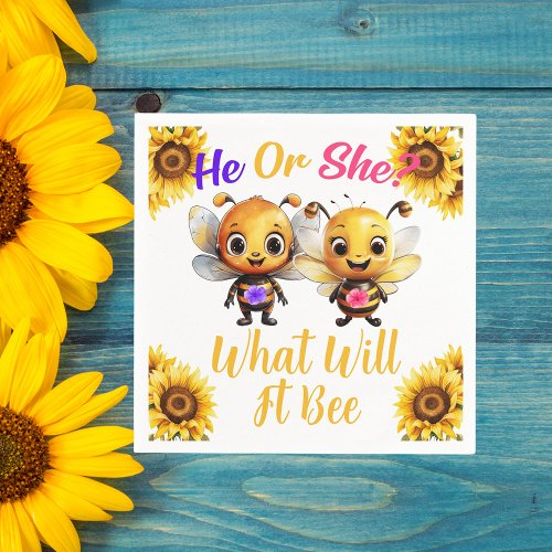 Gender Reveal He or She What Will It Bee Napkins