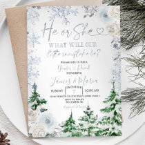 Gender Reveal He or She Winter Snowflakes Forest I Invitation