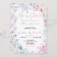 Gender Reveal He or She Winter Snowflakes Invitation