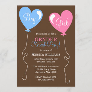 Gender Reveal Heart Balloons Pink and Blue Invitation