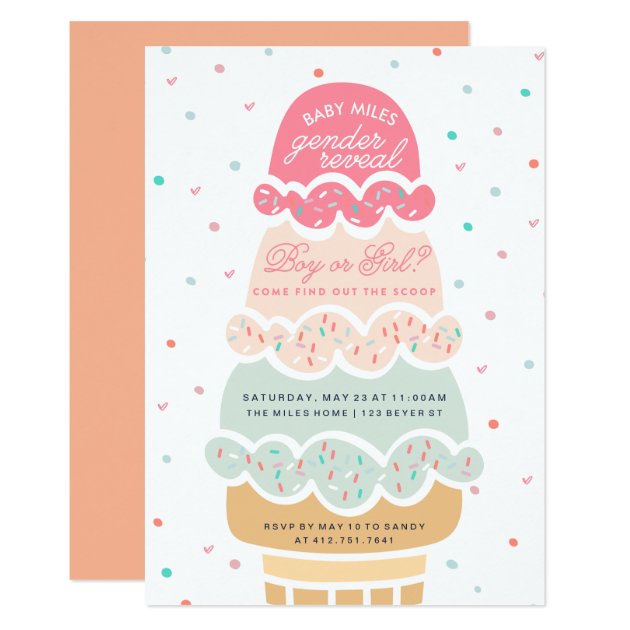 GENDER REVEAL - Here's The Scoop Ice Cream Party Invitation