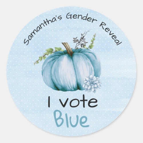 Gender Reveal I Vote Blue Pumpkin Baby Shower Classic Round Sticker