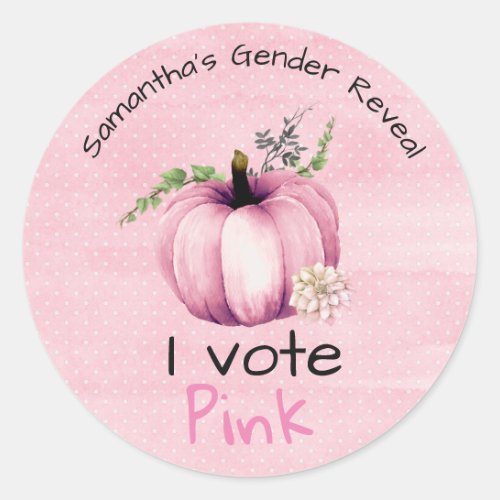 Gender Reveal I Vote Pink Pumpkin Baby Shower Classic Round Sticker