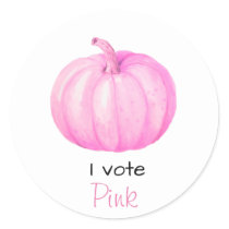 Gender Reveal I Vote Pink Pumpkin Baby Shower Classic Round Sticker