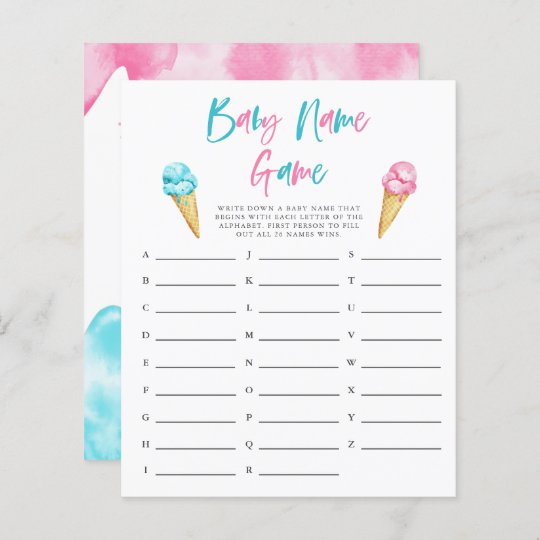 Gender Reveal Ice Cream Baby Name Shower Game | Zazzle.com