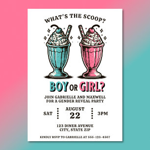 Gender Reveal Ice Cream Milkshakes Pink And Blue Invitation