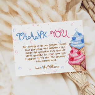 Gender Reveal Ice Cream Pink Blue Thank You Card