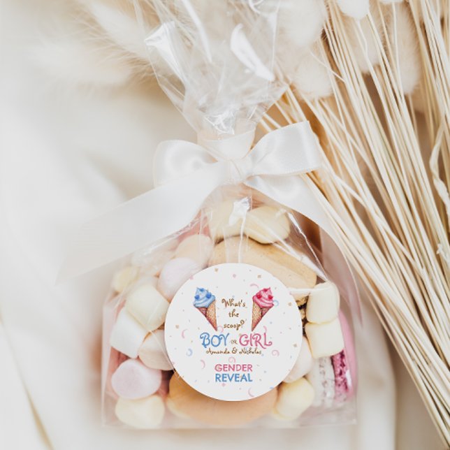 Gender Reveal Ice Cream Scoop Classic Round Sticker (Creator Uploaded)