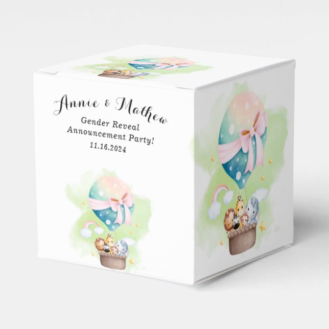 Gender Reveal in Sage Baby Animals Safari  Favor Boxes (Front Side)